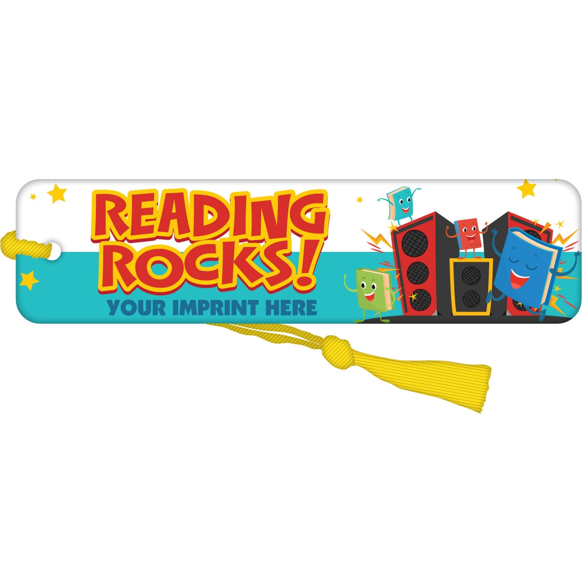 Custom Bookmark with Yellow Tassel - Reading Rocks (Speakers)